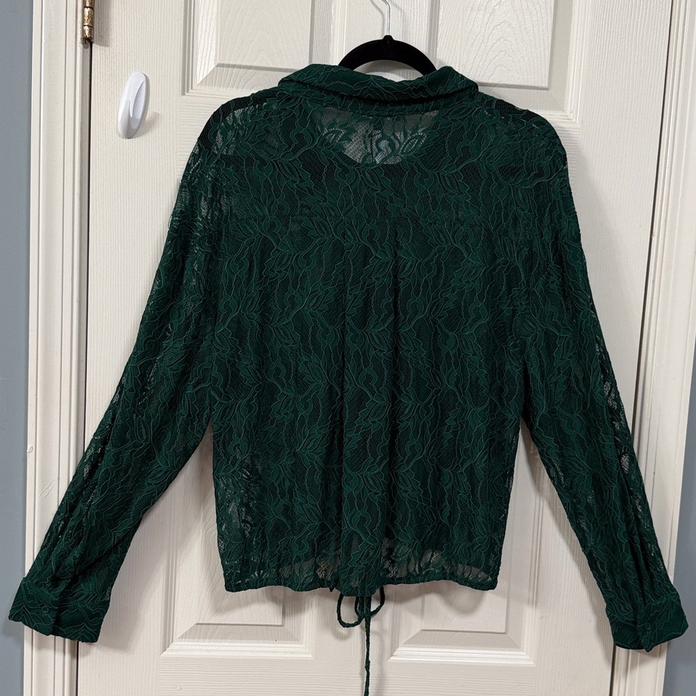 Adrianna Papell Dark Green Lace Blouse Luxury - Picture 3 of 16